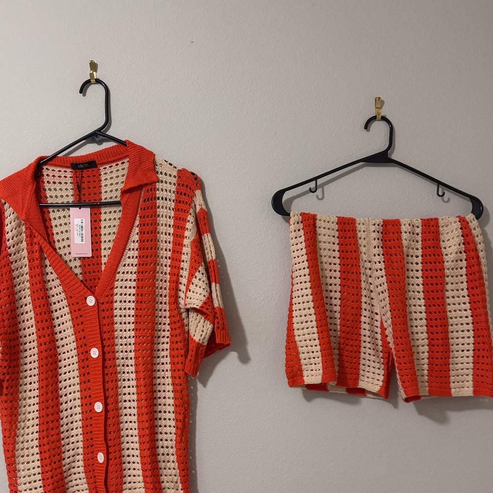 Striped Red and Cream Crochet Top